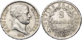 FRANCE, Napoléon Ier (1804-1814), AR 2 francs, 1810I, Limoges. Gad. 501. Légèrement paillé.
TB à SUP