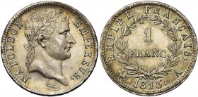 FRANCE, Napoléon Ier (1804-1814), AR 1 franc, 1813A, Paris. Gad. 447. Légère usure sur la joue. Belle patine.
SUP