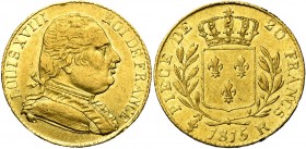 FRANCE, Louis XVIII en exil (1815), AV 20 francs, 1815R, Londres. Gad. 1027.
TB à SUP