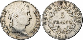 FRANCE, Napoléon Ier, période des Cent-Jours (1815), AR 5 francs, 1815I, Limoges. Gad. 595.
B à TB