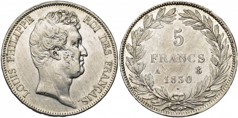 FRANCE, Louis-Philippe (1830-1848), AR 5 francs, 1830A, Paris. Tête nue. Sans le...