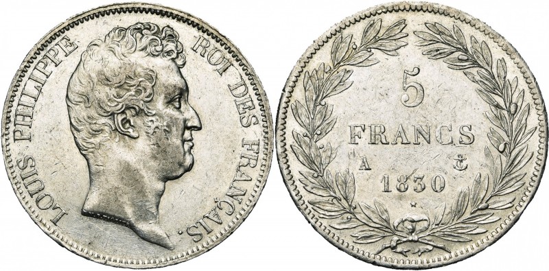 FRANCE, Louis-Philippe (1830-1848), AR 5 francs, 1830A, Paris. Tête nue. Sans le...