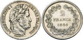 FRANCE, Louis-Philippe (1830-1848), AR 2 francs, 1844A, Paris. Gad. 520. Rare Petits coups sur la tranche.
SUP