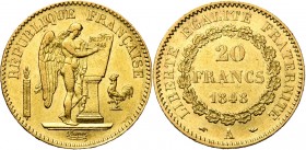 FRANCE, Deuxième République (1848-1852), AV 20 francs, 1848A, Paris. Type Génie. Gad. 1032.
TB