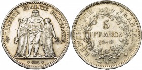 FRANCE, Deuxième République (1848-1852), AR 5 francs, 1849A, Paris. Type Hercule. Gad. 683. Petits coups.
SUP