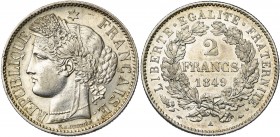 FRANCE, Deuxième République (1848-1852), AR 2 francs, 1849A, Paris. Gad. 522.
TB à SUP
