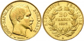 FRANCE, Deuxième République (1848-1852), AV 20 francs, 1852A, Paris. Louis-Napoléon Bonaparte. Gad. 1060.
TB