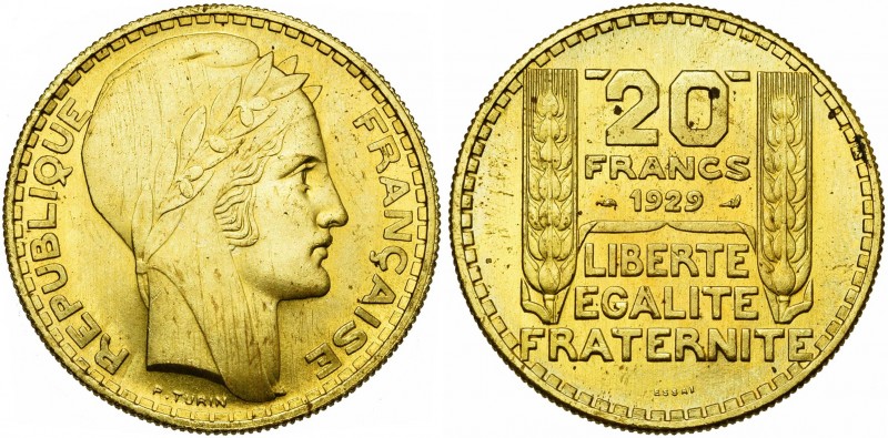 FRANCE, Troisième République (1871-1940), 20 francs, 1929. Essai en bronze-alumi...