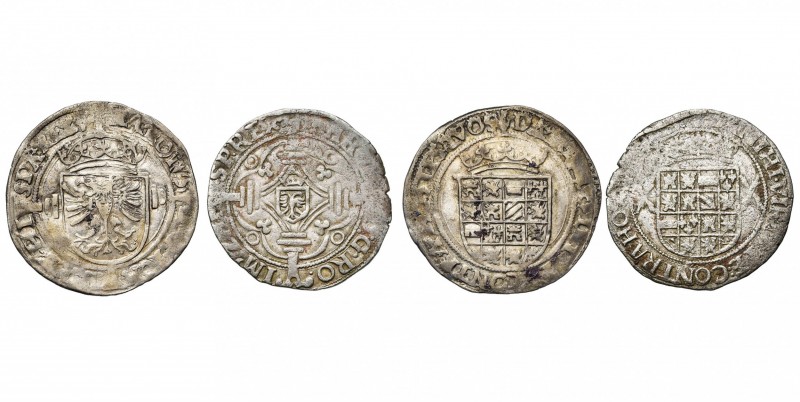 BRABANT, Duché, Charles Quint (1506-1555), lot de 2 p.: demi-réal d''argent, s.d...