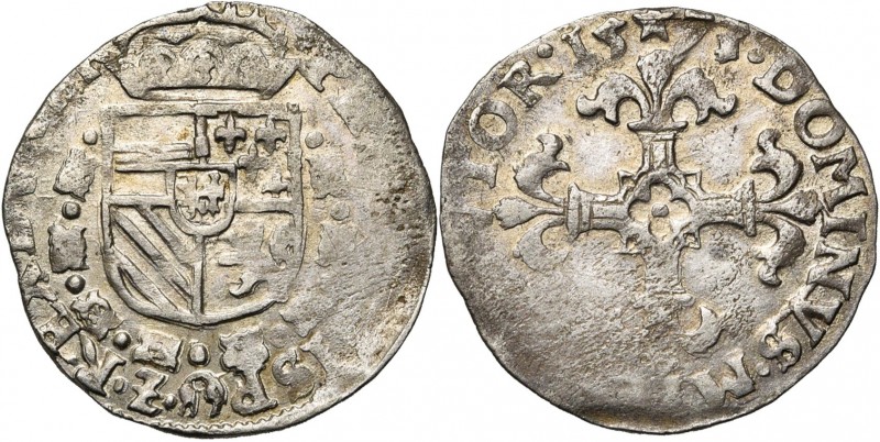 BRABANT, Duché, Philippe II (1555-1598), AR vingtième d''écu Philippe, 1573, Maa...