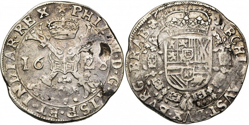 BRABANT, Duché, Philippe IV (1621-1665), AR patagon, 1628, Maastricht. D/ Croix ...