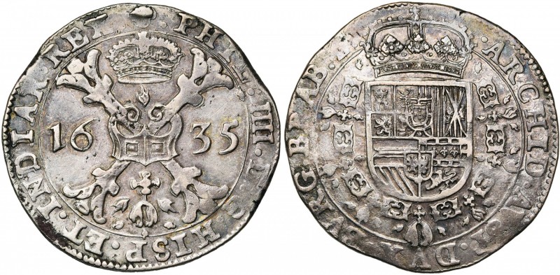 BRABANT, Duché, Philippe IV (1621-1665), AR patagon, 1635, Bruxelles. D/ Croix d...