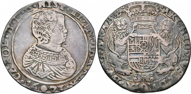 BRABANT, Duché, Charles II (1665-1700), AR ducaton, 1673, Bruxelles. Premier typ...