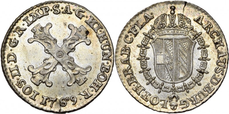 BRABANT, Duché, Joseph II (1780-1790), AR 10 liards, 1789, Bruxelles. D/ Croix d...