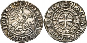 HAINAUT, Comté, Marguerite de Constantinople (1244-1280), AR double esterlin au chevalier, après janvier 1269, Valenciennes. Avec les N latins. D/ +·M...