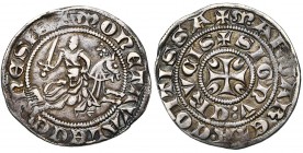 HAINAUT, Comté, Marguerite de Constantinople (1244-1280), AR double esterlin au chevalier, après janvier 1269, Valenciennes. Avec les N onciaux. D/ + ...