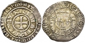 TOURNAI, atelier royal français, Charles VI (1380-1422), AR gros aux lis couronnés (grossus), novembre 1413, point 16e et sautoir initial. D/ Croix pa...