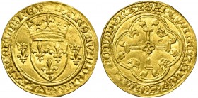 TOURNAI, atelier royal français, Charles VII (1422-1461), AV écu d''or à la couronne (écu neuf), 6e émission (mai 1450), point 16e. Couronnelles initi...
