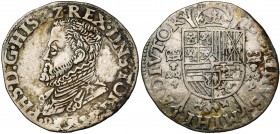TOURNAI, Seigneurie, Philippe II (1555-1598), AR cinquième d''écu Philippe, 1584. D/ B. cuir. à g. R/ Ecu couronné sur une croix de Bourgogne, entre d...