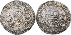 TOURNAI, Seigneurie, Albert et Isabelle (1598-1621), AR patagon, 1620. D/ Croix de Bourgogne sous une couronne, portant le bijou de la Toison d''or. R...