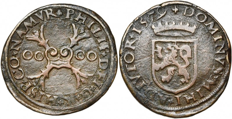 NAMUR, Comté, Philippe II (1555-1598), Cu double denier (8 mites), 1579. Différe...