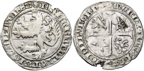 LUXEMBOURG, Duché, Elisabeth de Görlitz, engagiste (1415-1419), AR nouveau gros, Luxembourg. D/ Lion luxembourgeois. R/ Croix pattée cantonnée de deux...