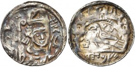 LIEGE, Principauté, Rodolphe de Zaeringen (1167-1191), AR denier, après 1179 (?), Liège. D/ ROF- EPC B. mitré de trois quarts à d. de l''évêque béniss...
