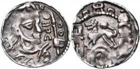 LIEGE, Principauté, Rodolphe de Zaeringen (1167-1191), AR denier, s.d. (1185 ?), Liège. D/ RO-F- EPC B. mitré à d., ten. une crosse. R/ Lion à g. sous...