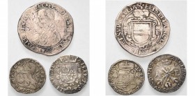 AR lot de 3 p.: Liège, Ferdinand de Bavière, nouveau daler Ferdinand de 32 sols, 1636; Jean-Théodore de Bavière, escalin, 1753; Tournai, Albert et Isa...