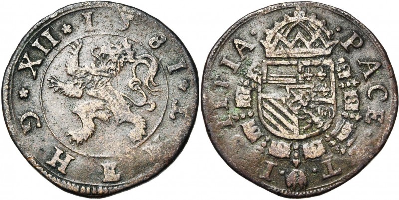 VLAANDEREN, Gent in opstand tegen Philips II (1581-1584), Cu 12 mijten, 1581. Me...