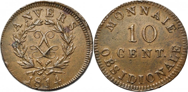 BELGIQUE, Siège d''Anvers, Louis XVIII, Cu 10 centimes, 23 avril au 2 mai 1814, ...