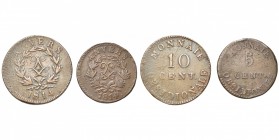 BELGIQUE, Siège d''Anvers, Louis XVIII, lot de 2 p.: 10 centimes 1814R, 5 centimes 1814. Colaert 13, 28a.
B à TB