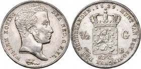 BELGIQUE, Royaume des Pays-Bas, Guillaume Ier (1815-1830), AR 1/2 gulden, 1829B, Bruxelles. Sch. 282. Rare.
TB à SUP