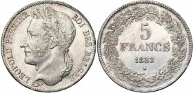 BELGIQUE, Royaume, Léopold Ier (1831-1865), AR 5 francs, 1833. Pos. A. Bogaert 27A. Fines traces d''ajustage.
pr. FDC