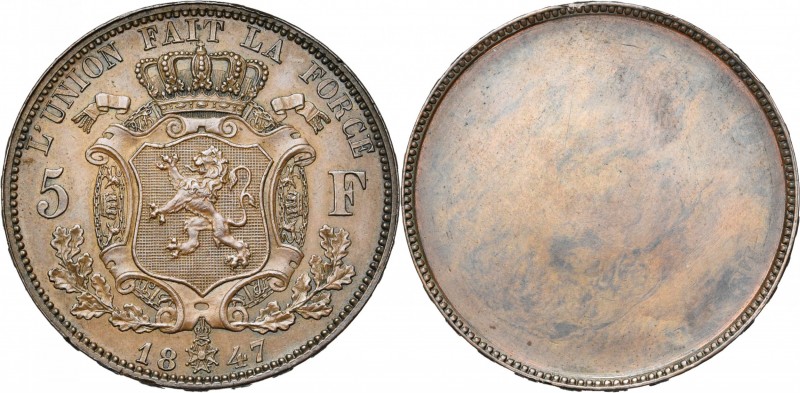 BELGIQUE, Royaume, Léopold Ier (1831-1865), 5 francs, 1847. Tête nue. Essai de W...