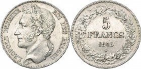 BELGIQUE, Royaume, Léopold Ier (1831-1865), AR 5 francs, 1848. Dupriez 375. Petits coups.
SUP