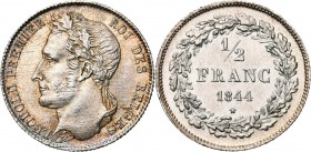 BELGIQUE, Royaume, Léopold Ier (1831-1865), AR 1/2 franc, 1844. Dupriez 213. Légères traces d''ajustage au droit.
pr. SUP