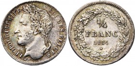 BELGIQUE, Royaume, Léopold Ier (1831-1865), AR 1/4 de franc, 1834. Avec signature. Dupriez 101.
TB/SUP