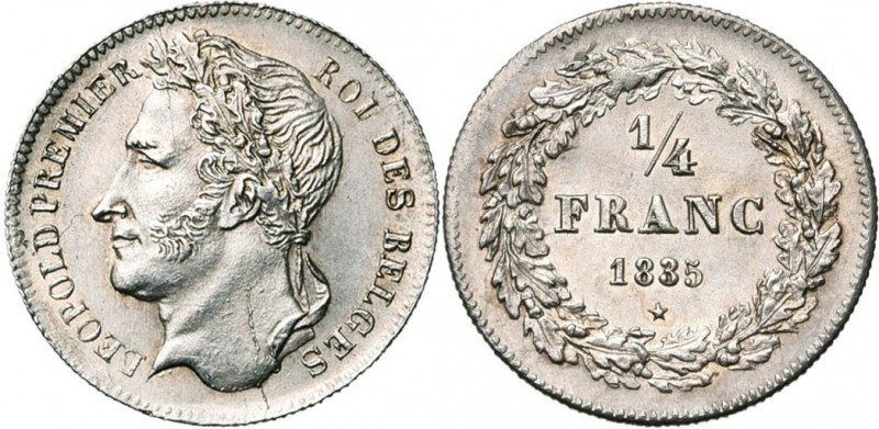 BELGIQUE, Royaume, Léopold Ier (1831-1865), AR 1/4 de franc, 1835. Sans signatur...