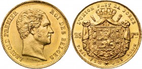BELGIQUE, Royaume, Léopold Ier (1831-1865), AV 25 francs, 1848. L.WIENER avec point. Dupriez 373; Fr. 405. Fines griffes.
SUP