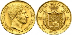 BELGIQUE, Royaume, Léopold Ier (1831-1865), AV 10 francs, 1849. Dupriez 403; Fr. 408. Rare.
SUP
