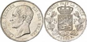 BELGIQUE, Royaume, Léopold Ier (1831-1865), AR 5 francs, 1852. Dupriez 519. Petits coups.
SUP à FDC