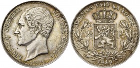 BELGIQUE, Royaume, Léopold Ier (1831-1865), AR 2 1/2 francs, 1849. Grande tête. Dupriez 413.
TB