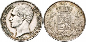 BELGIQUE, Royaume, Léopold Ier (1831-1865), AR 1 franc, 1850. L.WIENER avec point. Bogaert 465A. Très rare Petit coup sur le listel. Belle patine.
FD...