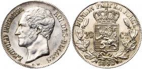 BELGIQUE, Royaume, Léopold Ier (1831-1865), AR 20 centimes, 1852. L.W. avec points. Bogaert 523A.
FDC