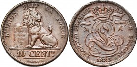 BELGIQUE, Royaume, Léopold Ier (1831-1865), Cu 10 centimes, 1833. BRAEMT F. avec point. Bogaert 43A.
TB