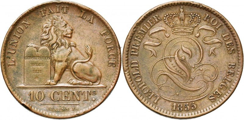 BELGIQUE, Royaume, Léopold Ier (1831-1865), Cu 10 centimes, 1855. Dupriez 563. R...