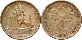 BELGIQUE, Royaume, Léopold Ier (1831-1865), Cu 10 centimes, 1855. Dupriez 563. Rare Coups sur la tranche.
TB