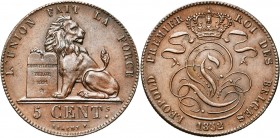 BELGIQUE, Royaume, Léopold Ier (1831-1865), Cu 5 centimes, 1852. BRAEMT F. avec point. Dupriez 526.
SUP