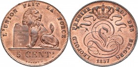 BELGIQUE, Royaume, Léopold Ier (1831-1865), Cu 5 centimes, 1857. Bogaert 594B. Petites taches.
pr. FDC